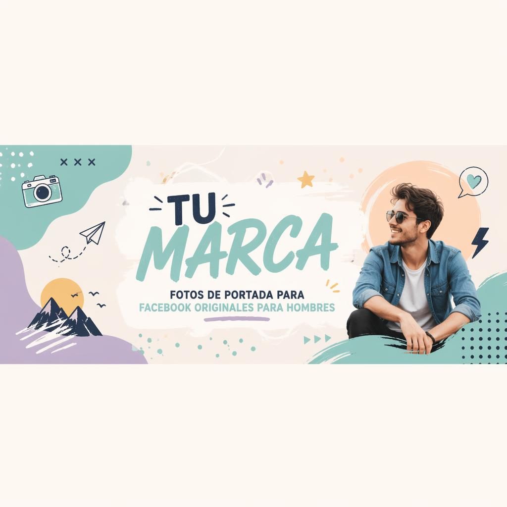 Banner ilustrado para YouTube y redes con diseño masculino divertido, paleta pastel suave y tipografía de marca centrada.