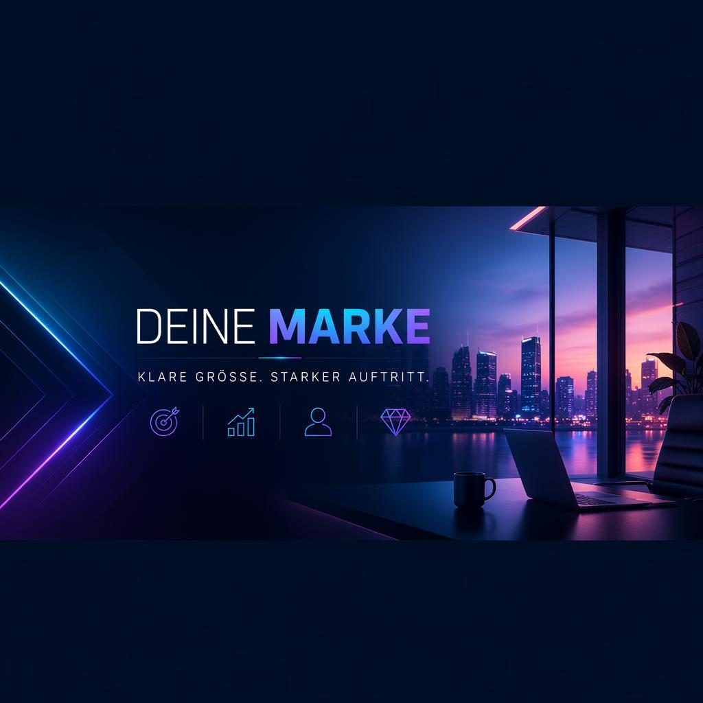 Luxuriöses Neon-Coverbanner mit zentraler Platzhalter-Typografie, klarer Hierarchie und sicherer Mitte für Profile Header