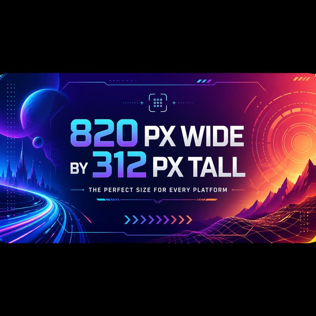 Futuristic social cover banner with vibrant gradients, centered brand name and tagline placeholder, and a clean safe-zone layout