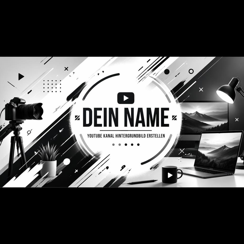 Minimalistisches monochromes Social-Cover-Banner mit klarer Typo, zentriertem Safe-Zone-Layout und energetischer Creator-Optik.