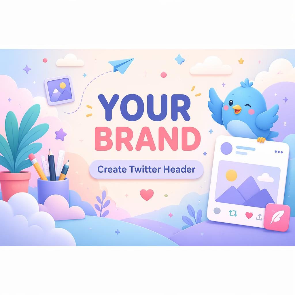 Pastel playful social cover banner with centered placeholder brand name and tagline, designed for Discord and Twitter crops