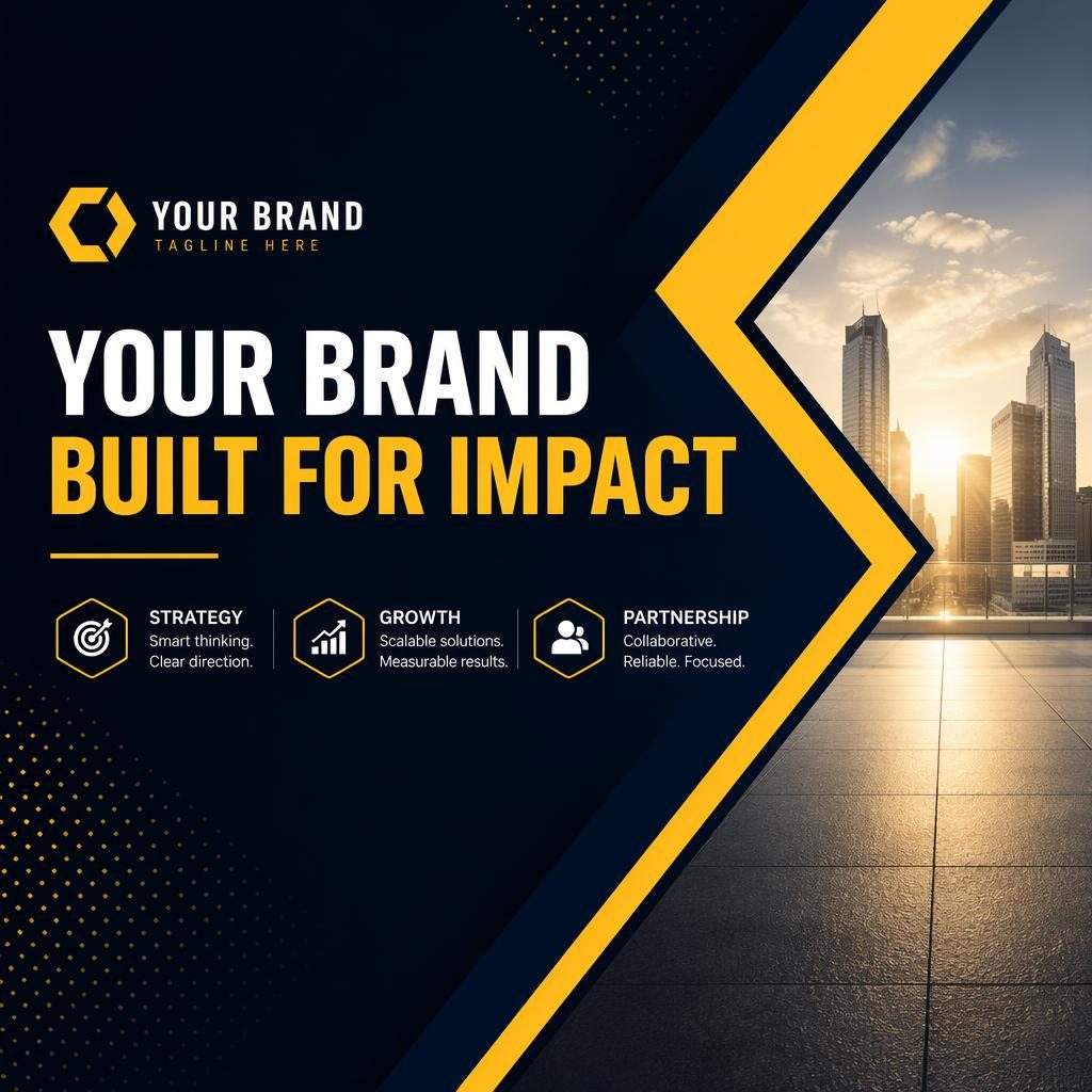 Illustrated Facebook cover banner with bold high-contrast colors, centered brand placeholder text, and safe-zone layout.