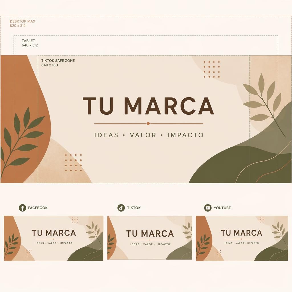 Banner social minimalista en tonos tierra cálidos con jerarquía visual clara y tipografía de marca centrada.
