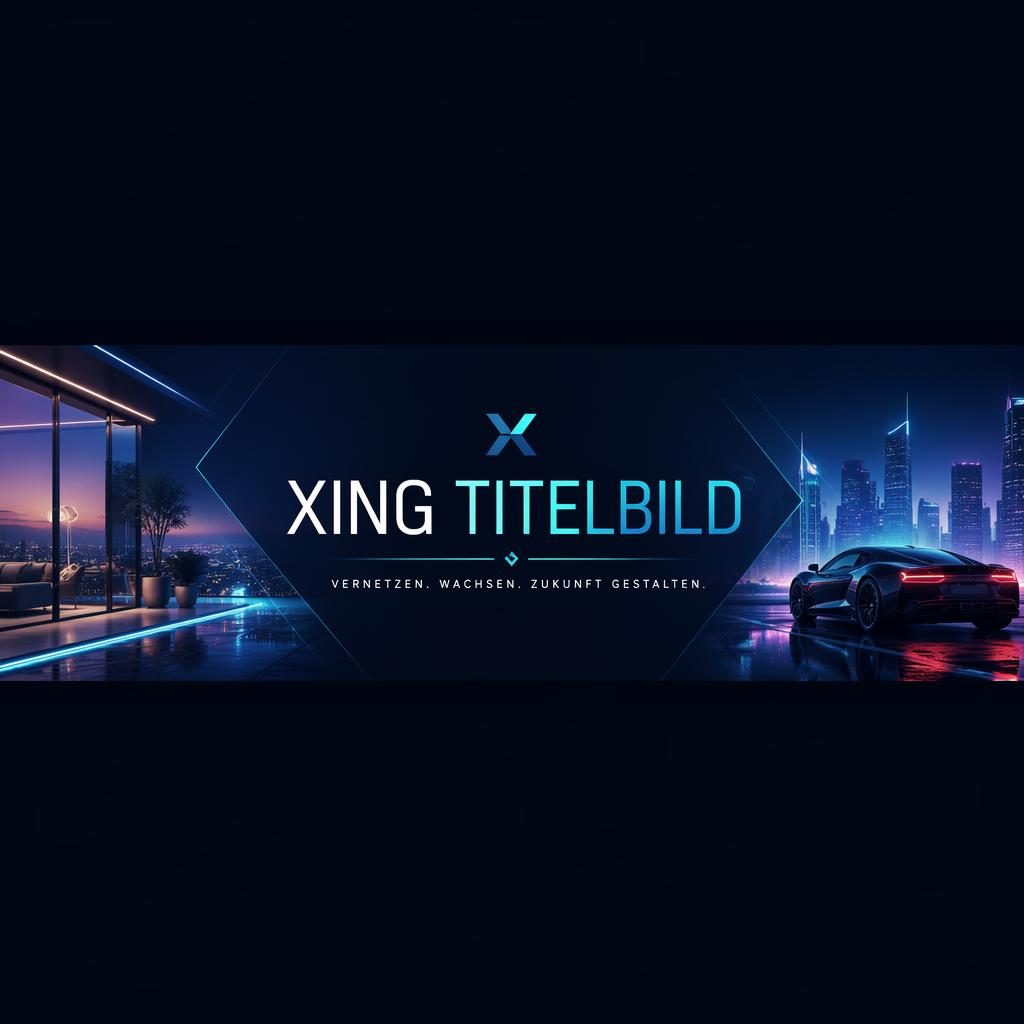 Breites Social-Banner mit zentraler Platzhalter-Typografie, kühler Neonpalette und luxuriöser, moderner Illustration