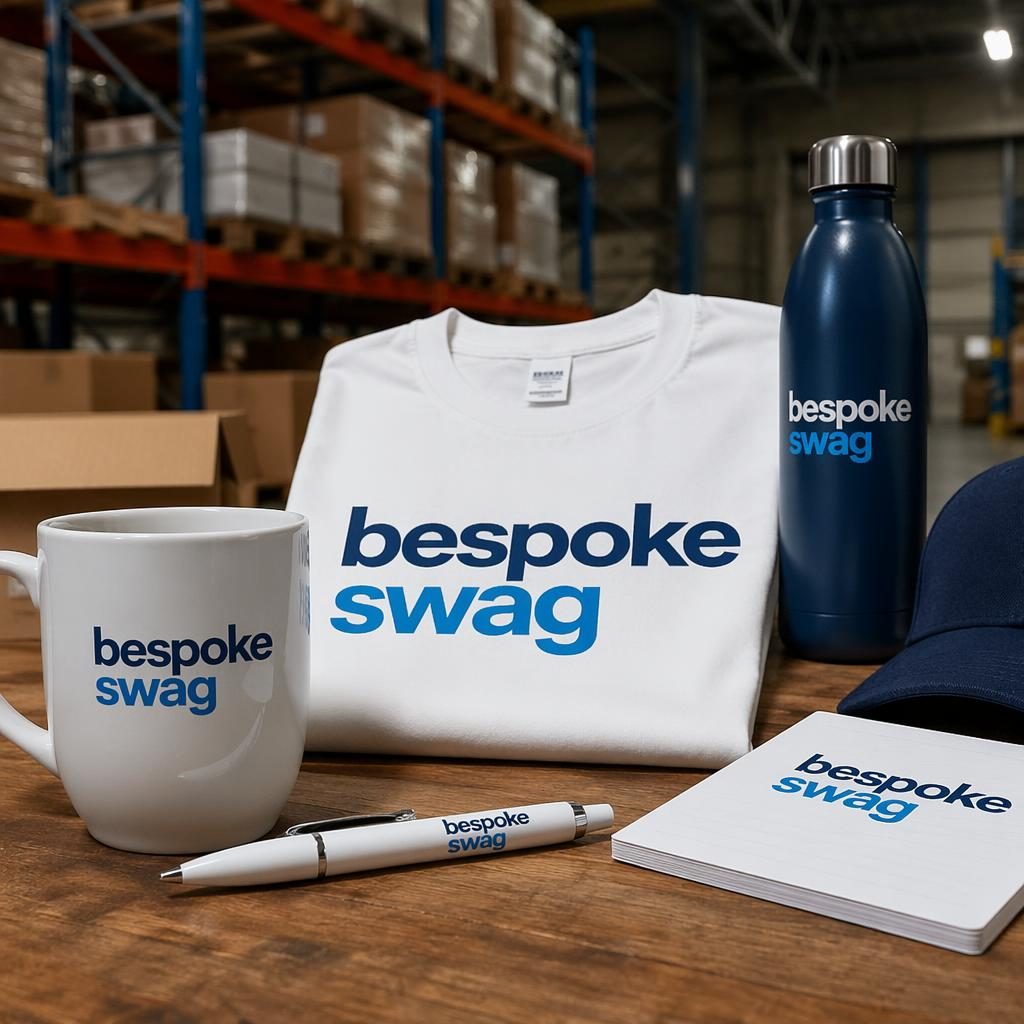 Photo-real white pen mockup with bespoke swag logo, styled in an industrial warehouse studio with sharp detail.
