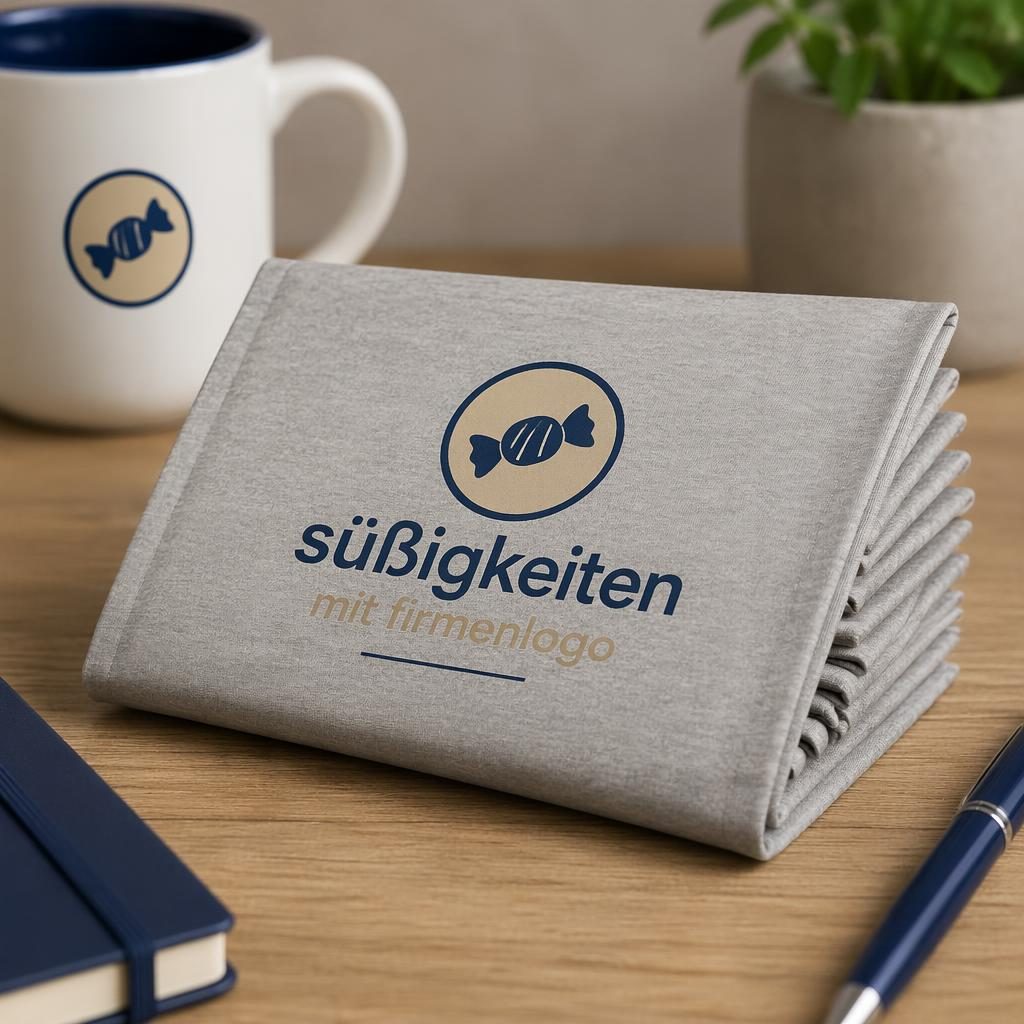 Gefalteter Sticker-Pack in Heather Grau mit generischem süßigkeiten mit firmenlogo auf der Rückseite, Studioaufnahme