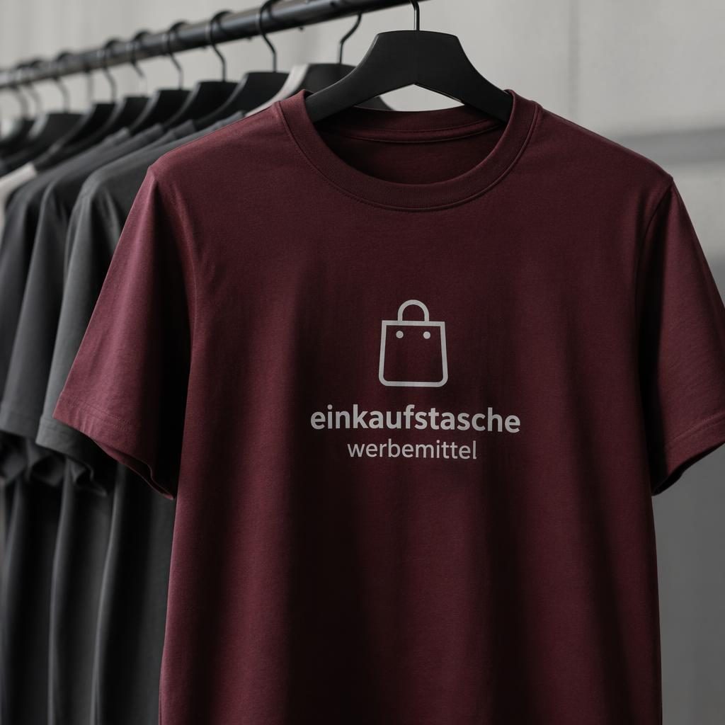 Bordeauxfarbener Stift als fotorealistisches Mockup, hängend präsentiert, mit zentriertem einkaufstasche werbemittel-Logo
