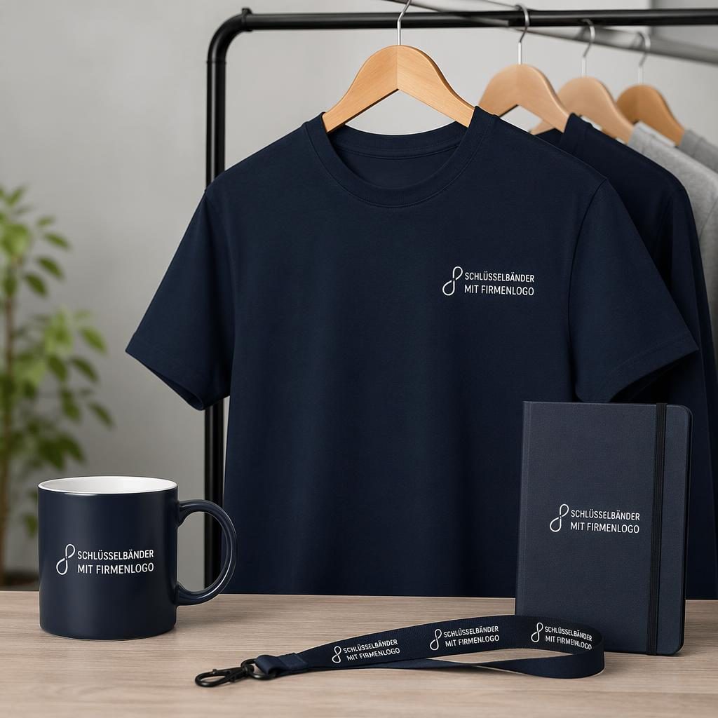 Marineblaue Handyhülle als fotorealistisches Mockup, hängend inszeniert, mit kleinem typografischem Logo und monochromem Look.