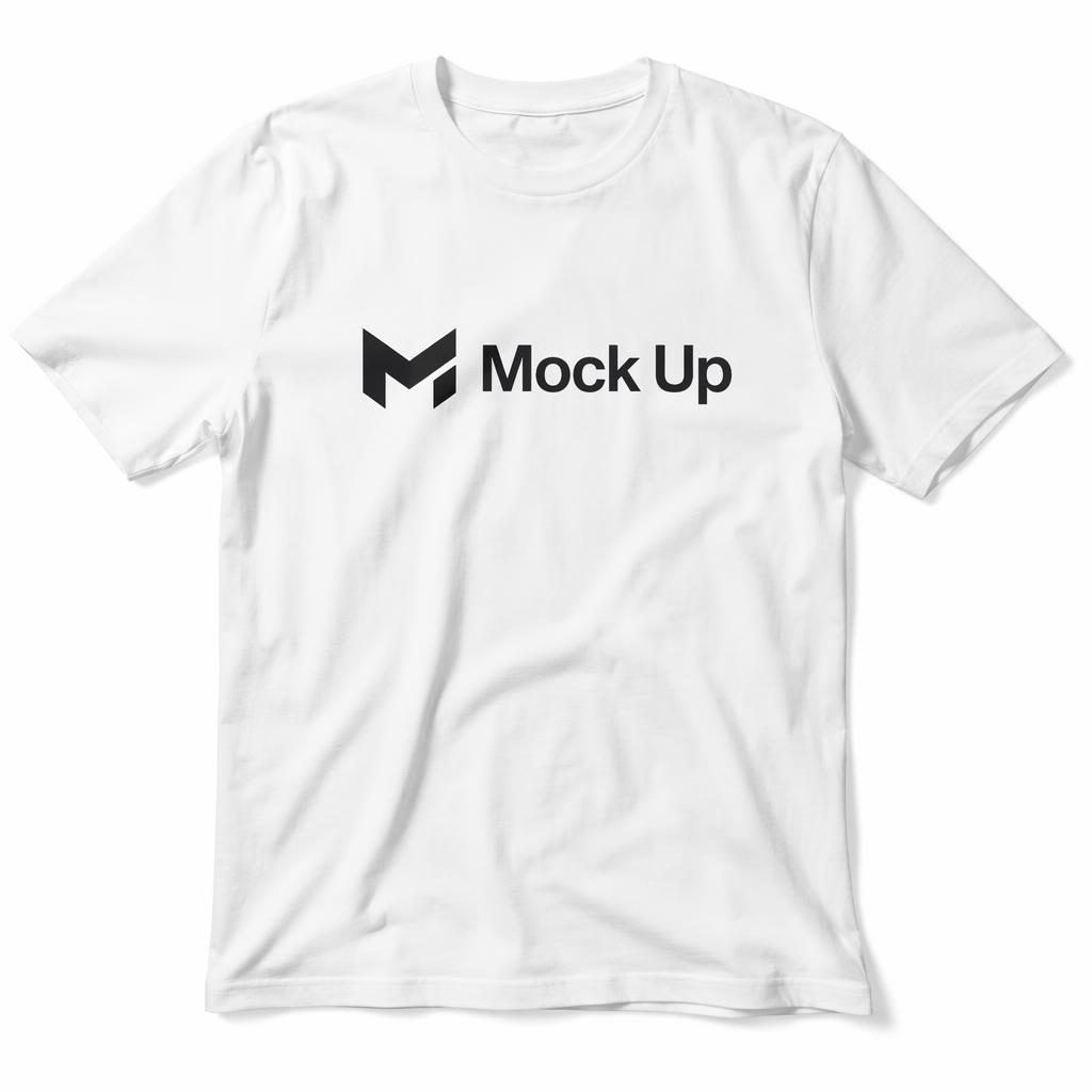 Weißes T-Shirt mit zentriertem Mock Up Logo auf weißem Hintergrund, fotorealistischer Studio-Mockup
