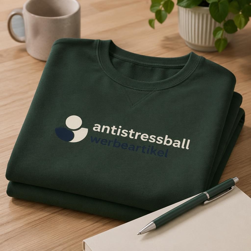 Fotorealistischer forest-green Kugelschreiber als Produkt-Mockup mit antistressball werbeartikel Logo im Studio