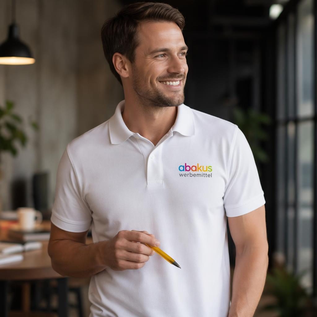 Fotorealistischer senfgelber Kugelschreiber als Merch-Mockup mit kleinem abakus werbemittel Logo, Studioaufnahme