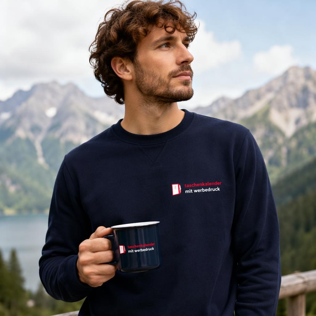 Fotorealistisches Navy-Sticker-Pack im Outdoor-Lifestyle-Look mit kleinem Logo links, rot-weiße Akzente