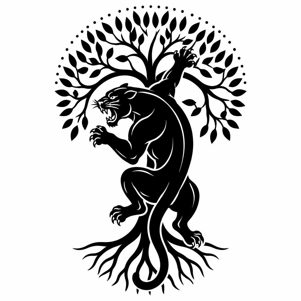 Diseño de tatuaje en papel blanco con pantera sólida blackwork, estilo traditional american, líneas nítidas y alto contraste.