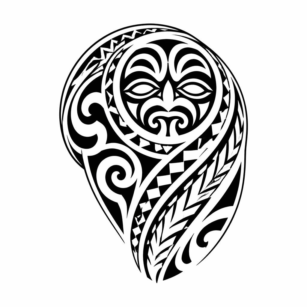 Tattoo-Design auf weißem Papier: Maori Shoulder Cap im Traditional-American-Stil, klare Linien, hoher Kontrast.