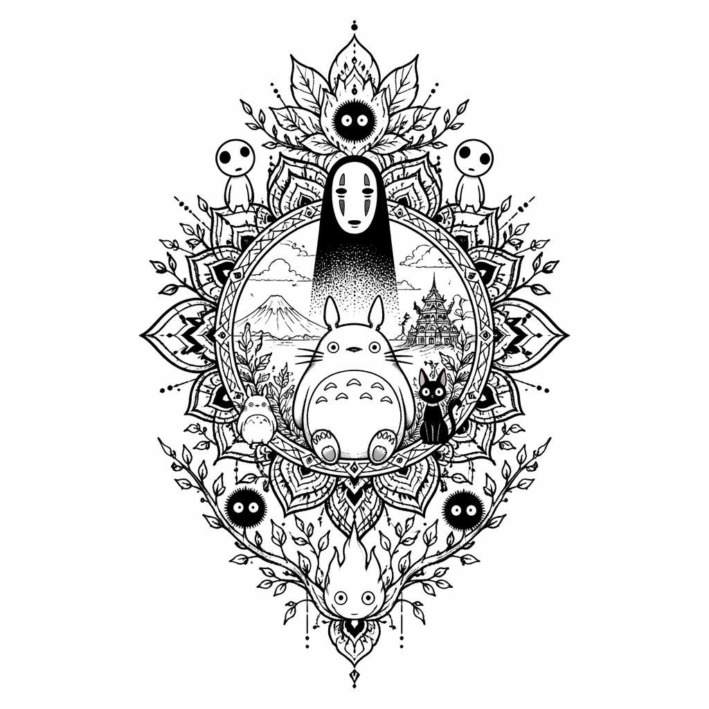 Blackwork mandala back tattoo design sketched on white paper with sharp linework and clean flash-sheet styling.