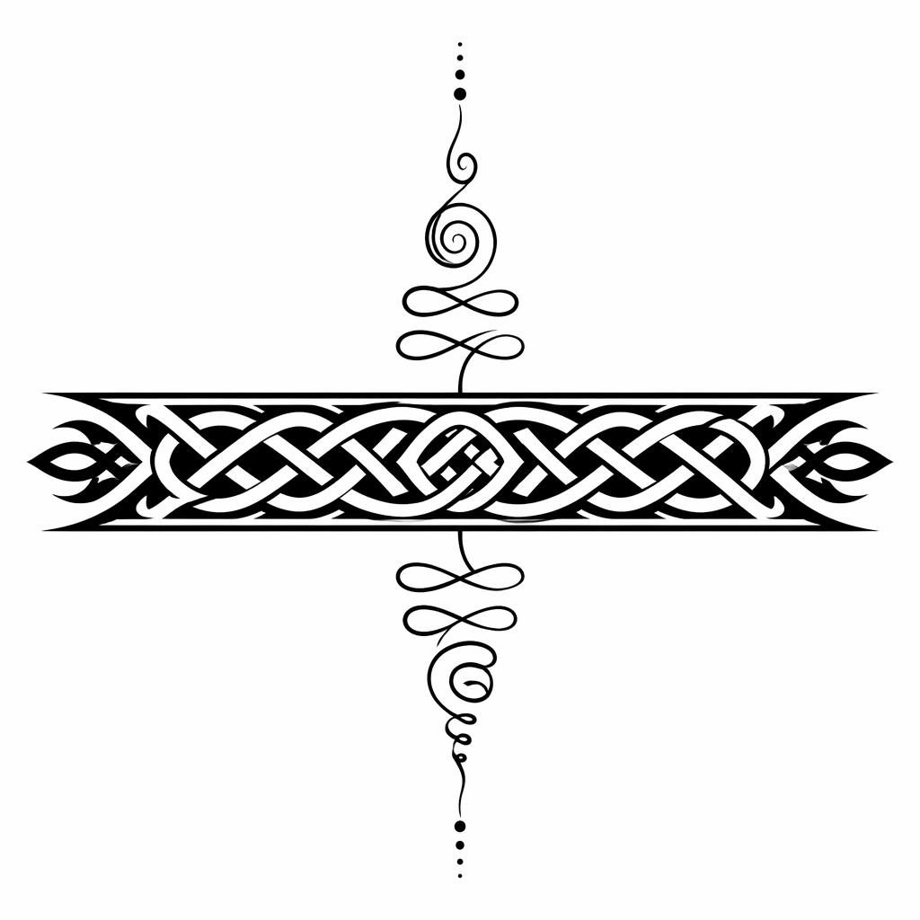 Concept de tatouage sur papier blanc : brassard en nœud celtique tribal, lignes nettes, contraste fort, style flash