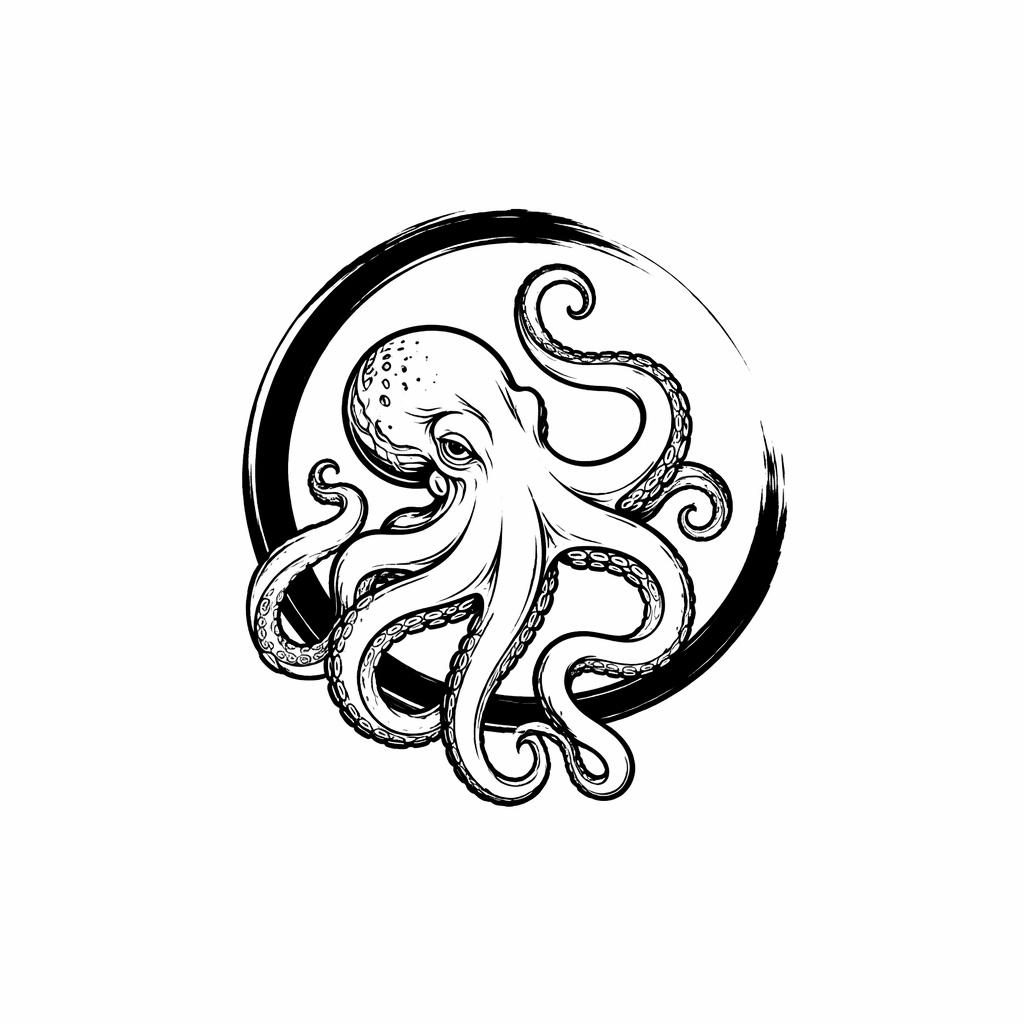 Diseño de tatuaje de pulpo neo tradicional en linework sobre papel blanco, estilo flash limpio y tamaño pequeño.