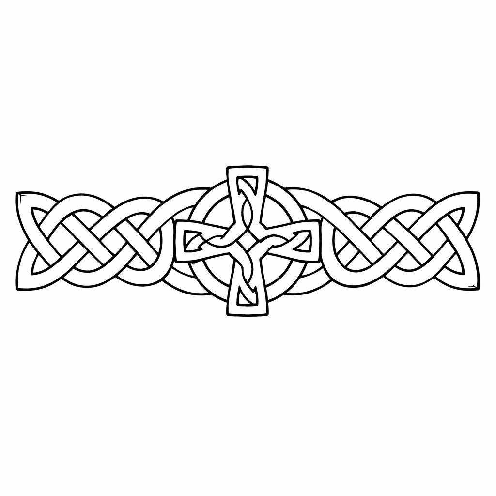 Skizze eines keltischen Knoten-Armbands auf weißem Papier, klare Linework, kleines Tattoo-Design im Flash-Sheet-Stil.
