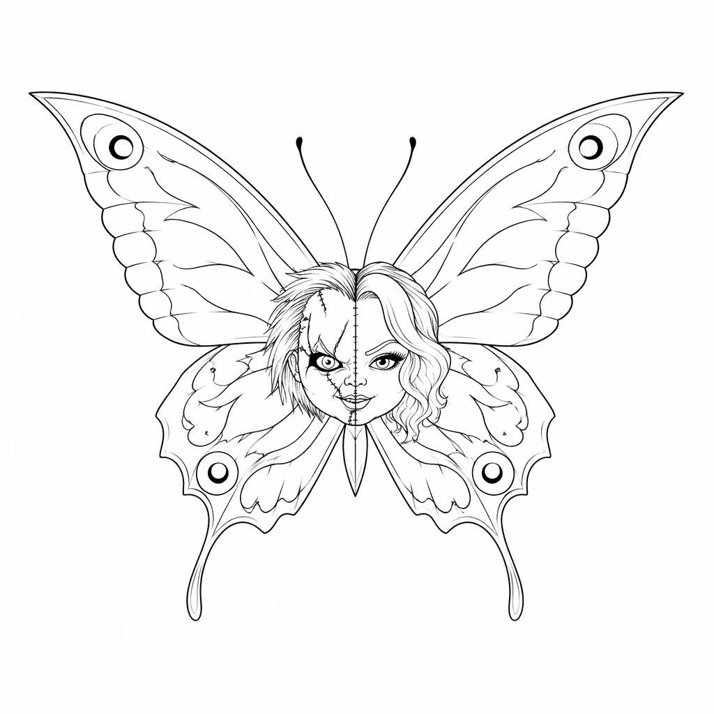 Minimalist fineline butterfly tattoo design on white paper in Japanese irezumi-inspired flash sheet style.