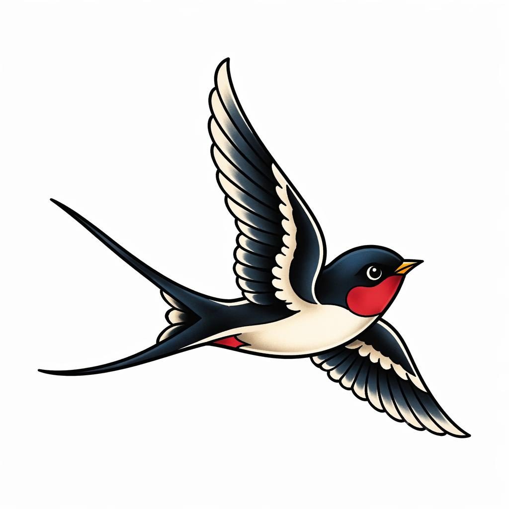 Traditional swallow chest tattoo design on white paper in Japanese irezumi flash style with sharp black lines.