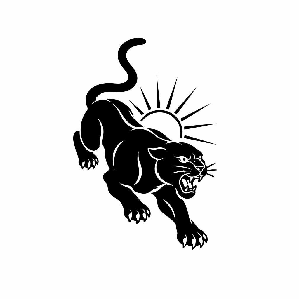 Blackwork solid panther tattoo flash design on white paper, traditional American style with sharp lines and plain background.