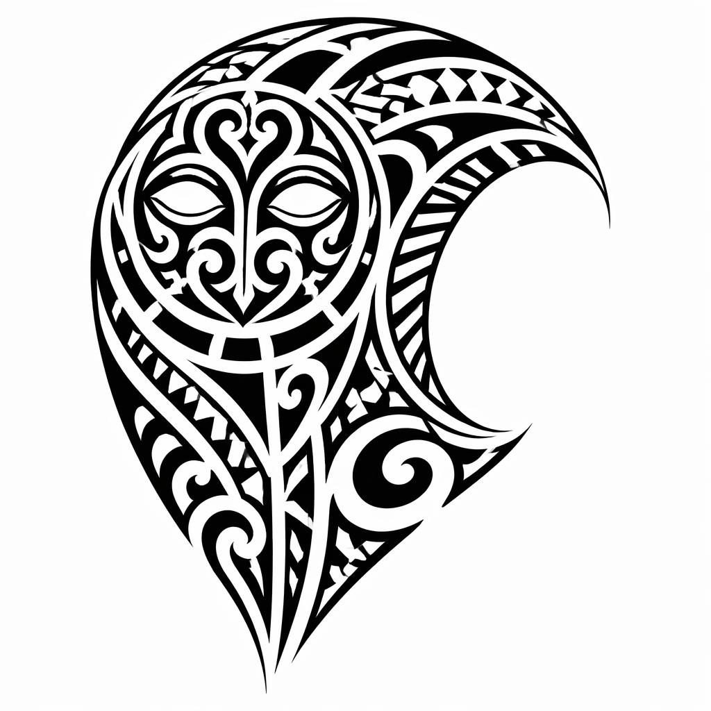 Traditional American Maori shoulder cap tattoo design on white paper, bold black lines, flash-sheet style.