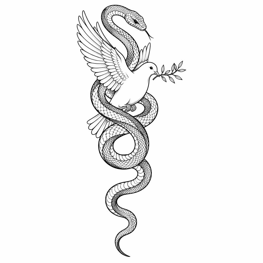 Tattoo-Design auf weißem Papier: eine Schlange windet sich armförmig in klaren schwarzen Linien, Flashsheet-Stil