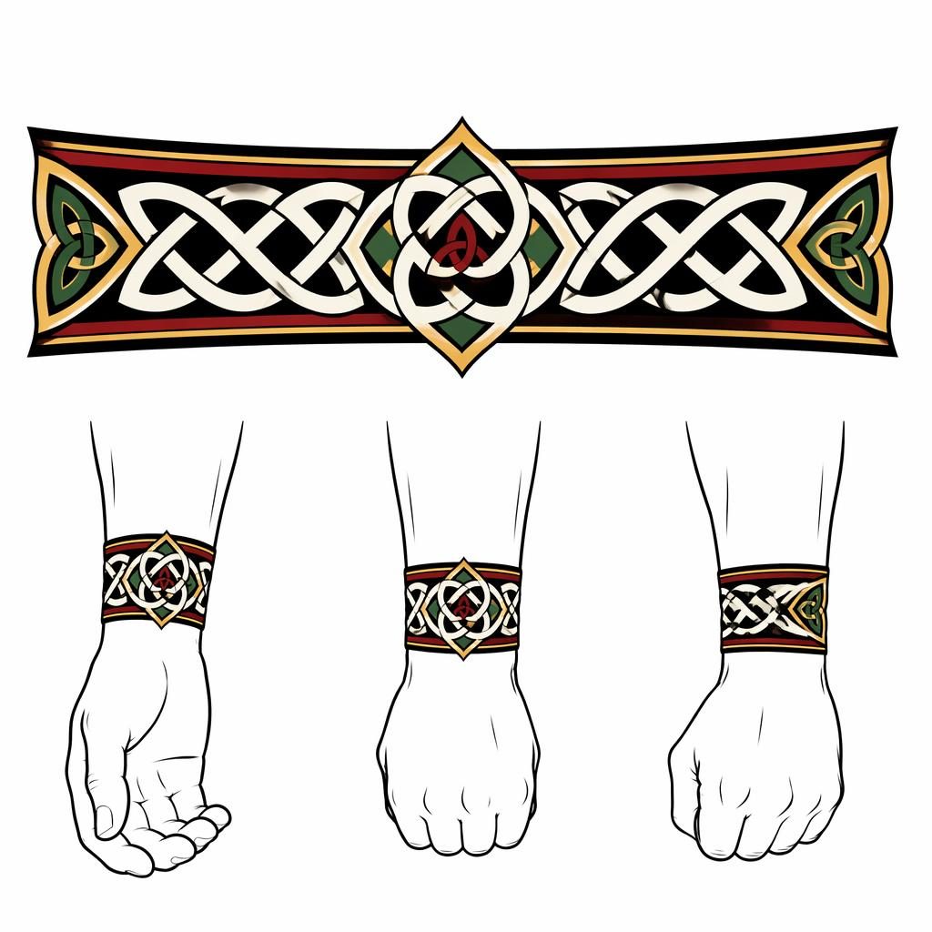 Diseño de tatuaje en papel blanco con brazalete de nudo celta, estilo traditional american, líneas negras nítidas.
