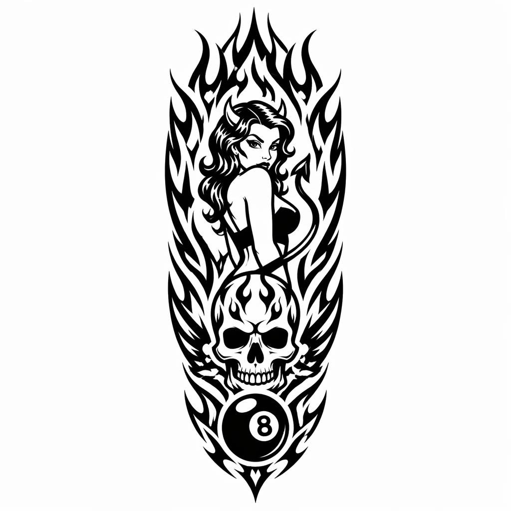Traditional American tribal blackwork forearm tattoo flash on white paper with bold sharp lines and clean panel layout