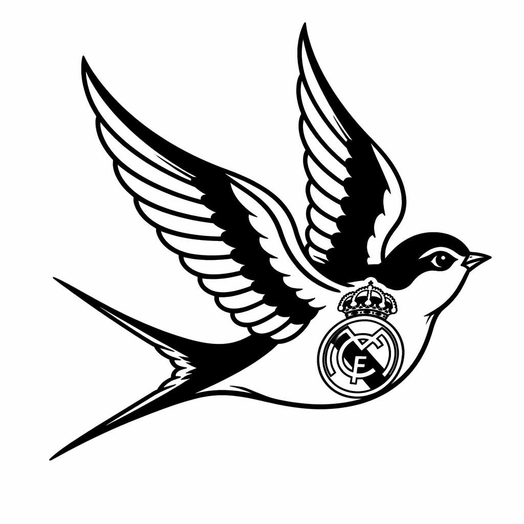 Diseño de tatuaje de golondrina tradicional en blackwork sobre papel blanco, líneas gruesas y alto contraste.