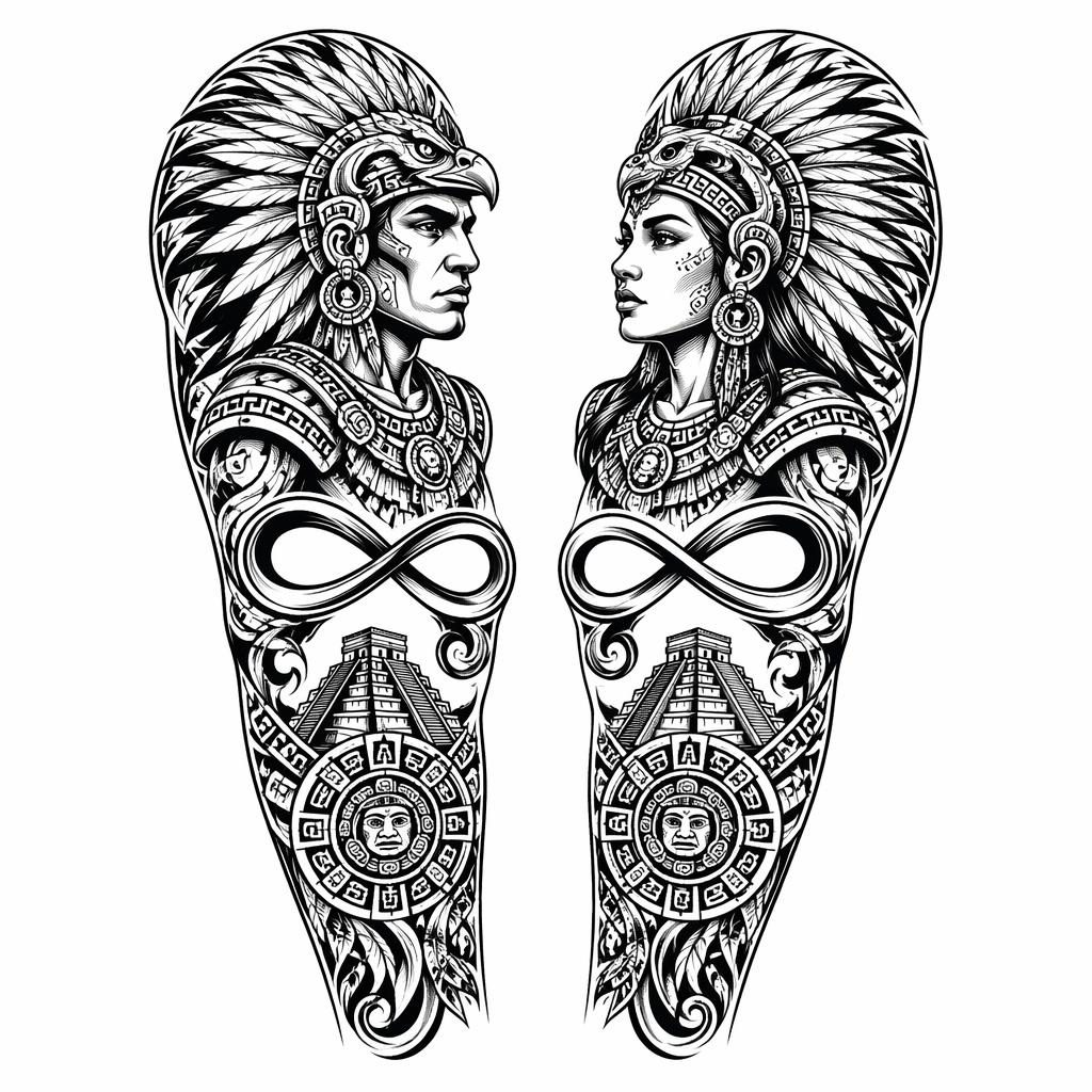Black ink tattoo flash on white paper showing a matching couple infinity script design with sharp high-contrast lines.