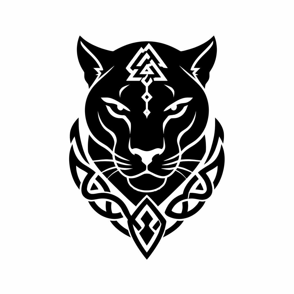 Concept de tatouage sur papier blanc : panthère noire en blackwork bold, lignes nettes, contraste fort, style flash.