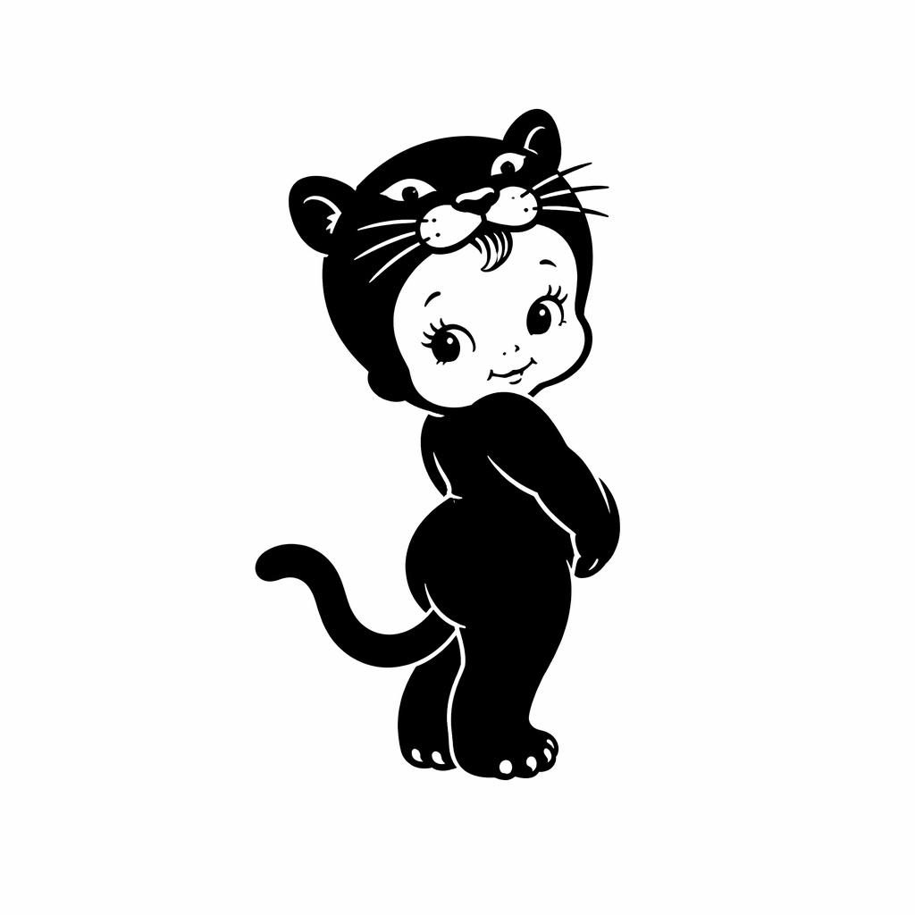 Blackwork solid panther tattoo flash design on white paper in traditional American style with bold lines.