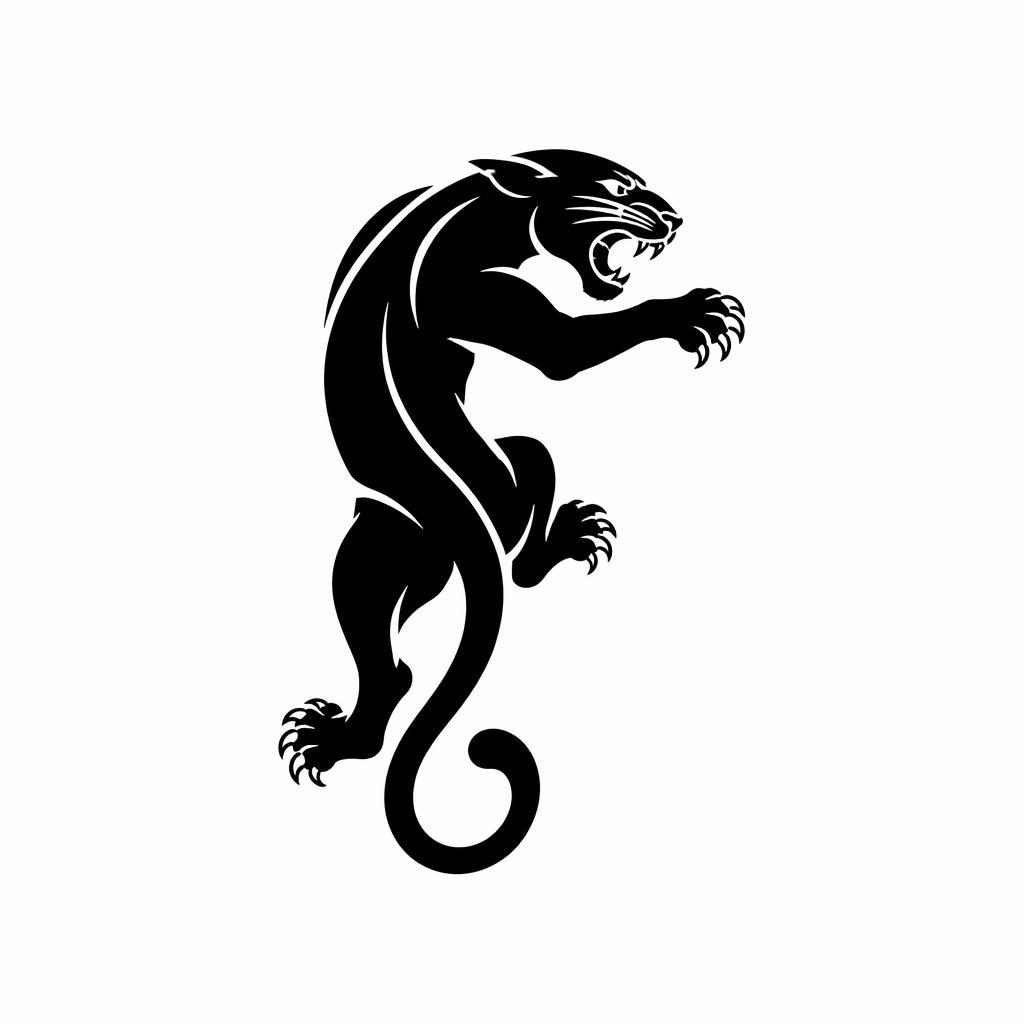 Blackwork solid panther tattoo flash design on white paper, small behind-ear concept with sharp high-contrast lines.