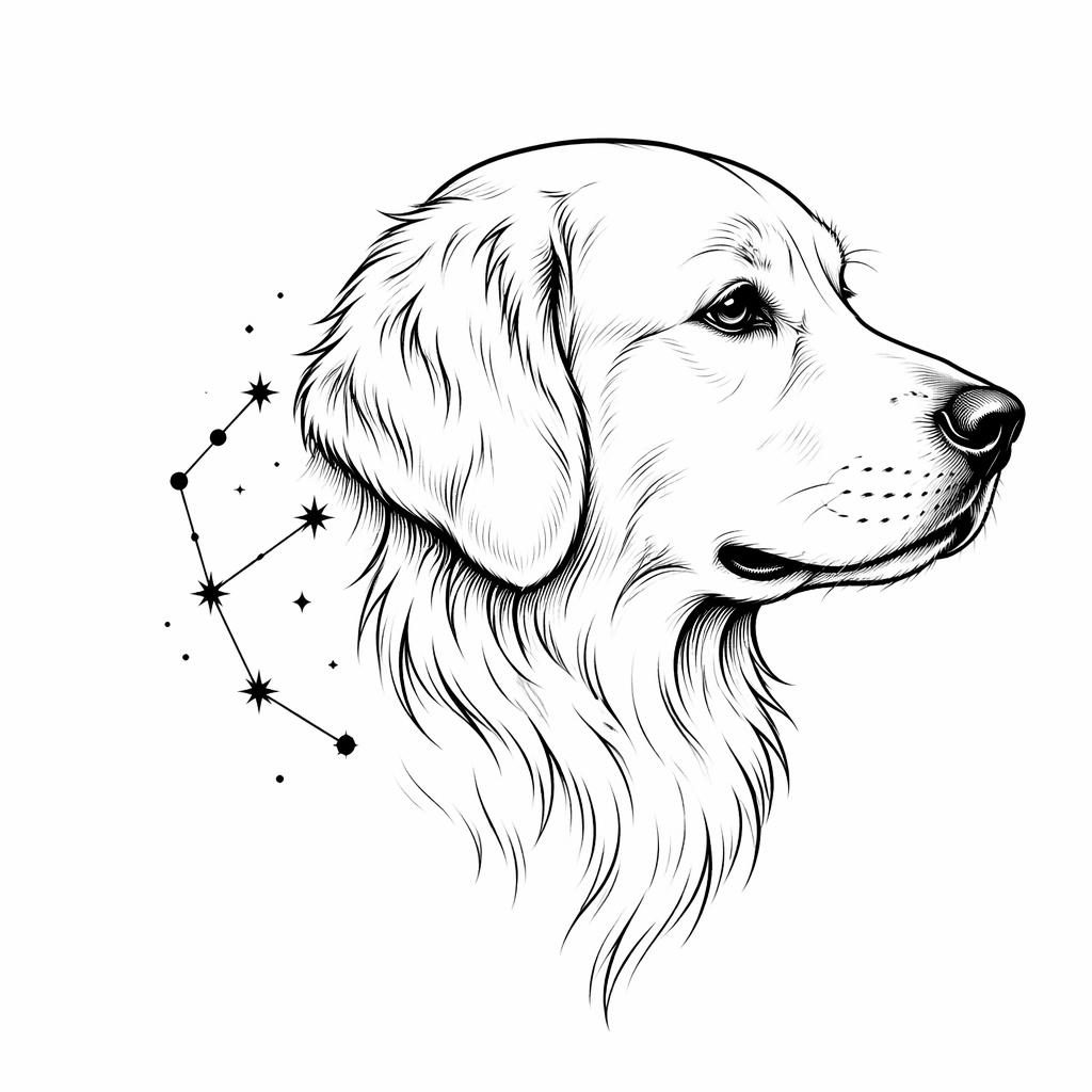 Diseño de tatuaje en papel blanco con una pequeña constelación en estilo blackwork, líneas negras nítidas y alto contraste.