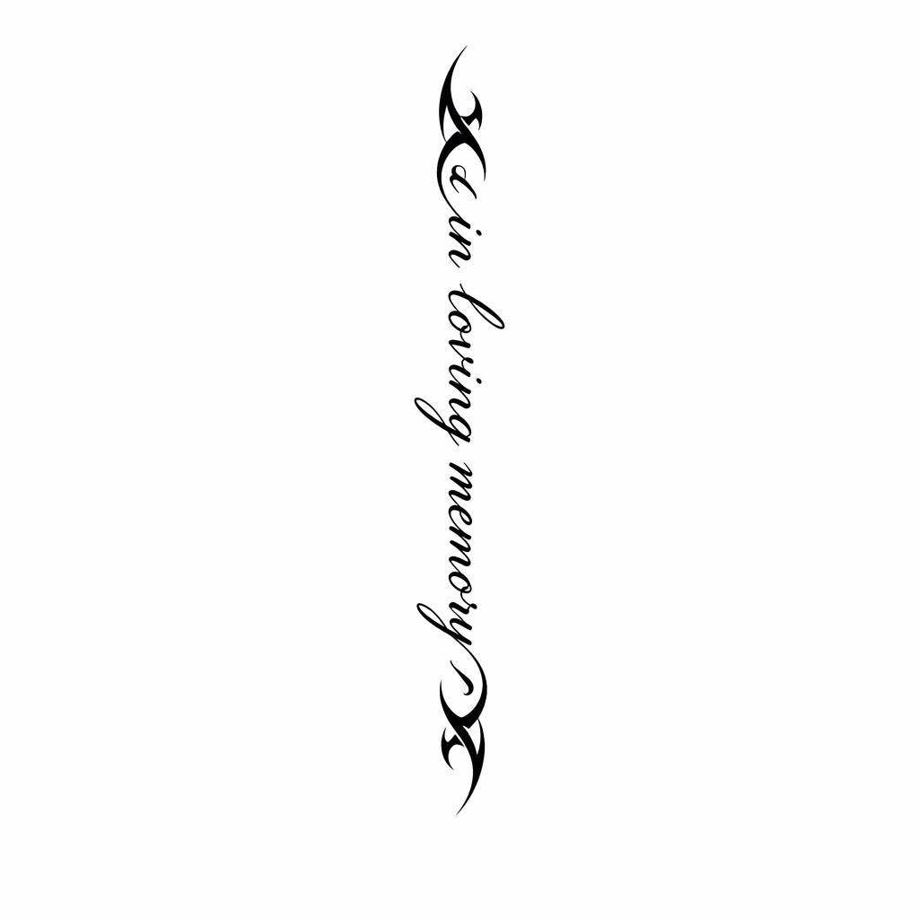 Tiny tribal cursive spine tattoo design concept on white paper, flash-sheet style with sharp black lines and clean contrast.