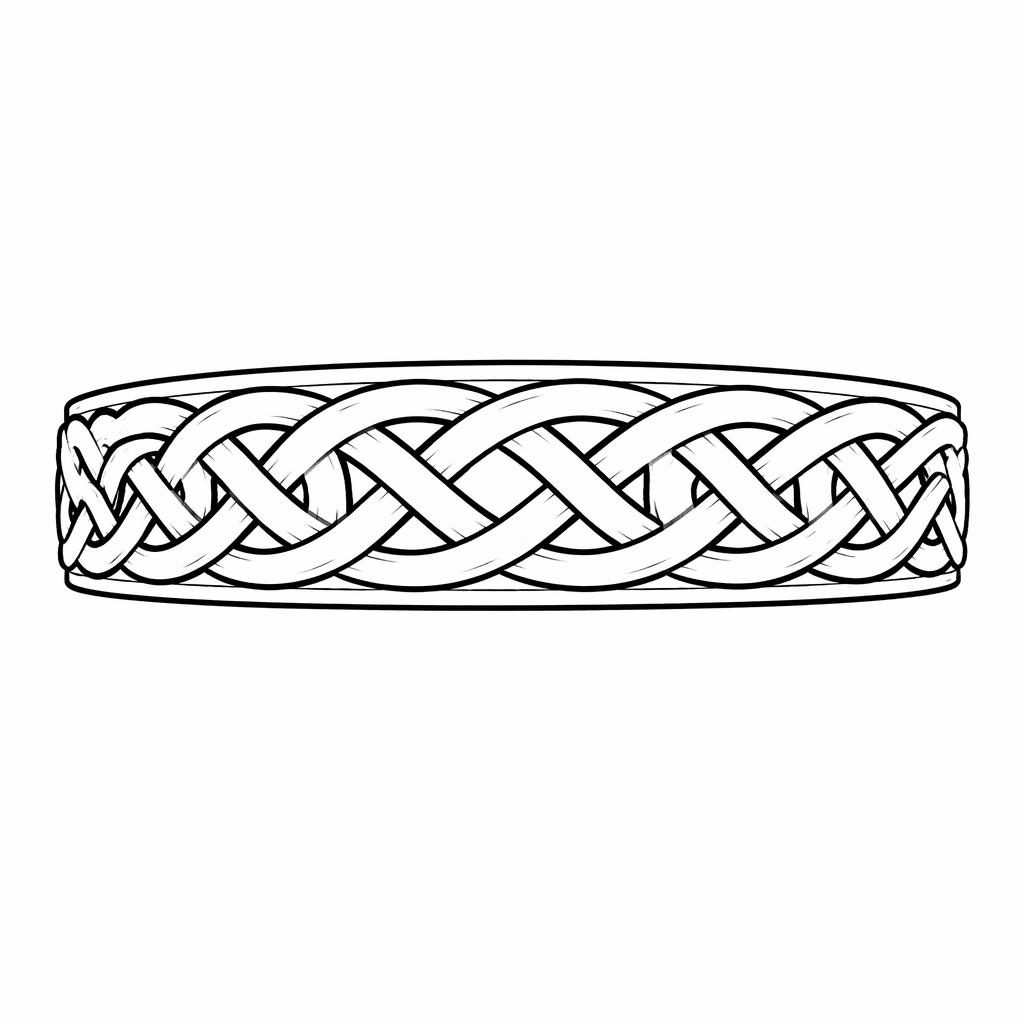 Skizze eines keltischen Knoten-Armreifs auf weißem Papier, klare Linework, hoher Kontrast, Flashsheet-Stil.