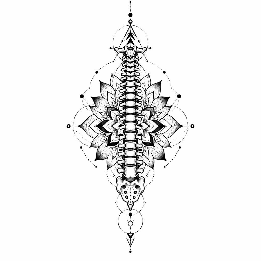 Diseño de tatuaje blackwork ornamental tipo columna con patrón geométrico y dotwork sobre papel blanco