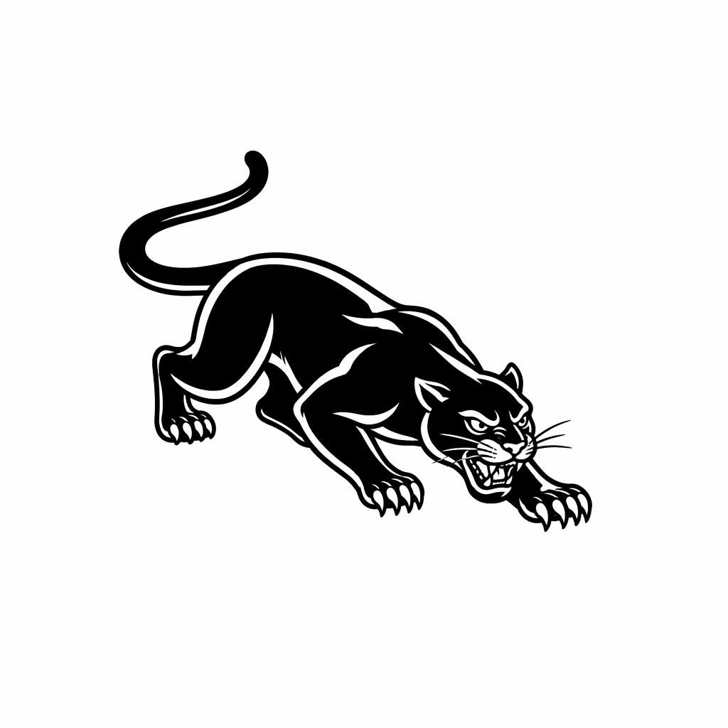Blackwork traditional panther crawl tattoo flash drawn on white paper with bold lines, tiny placement concept, plain background.