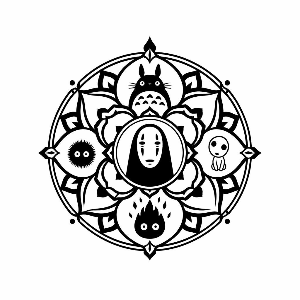 Blackwork mandala tattoo design on white paper, tiny chest flash illustration with bold lines and high contrast.