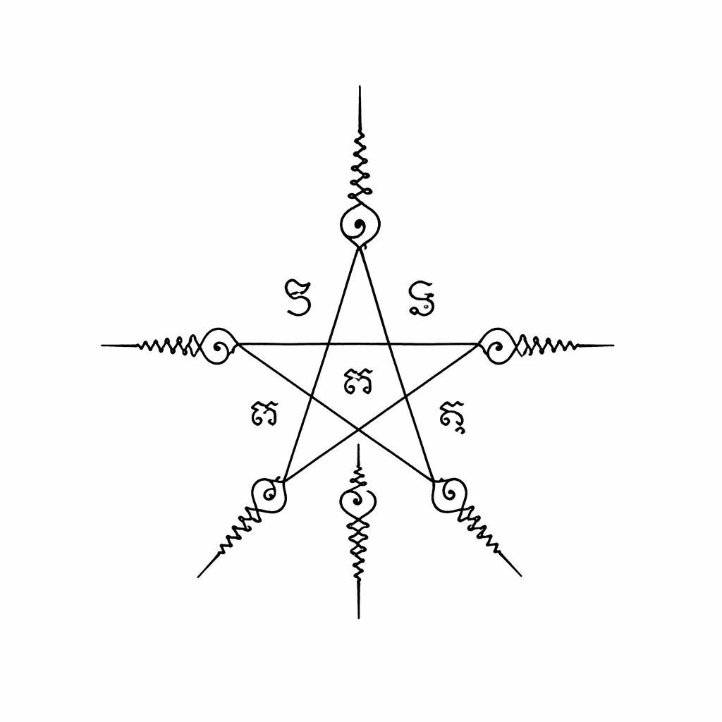 Kleiner Stern als Tattoo-Design auf weißem Papier, klare Linework-Skizze im Flash-Sheet-Stil ohne Schattierung
