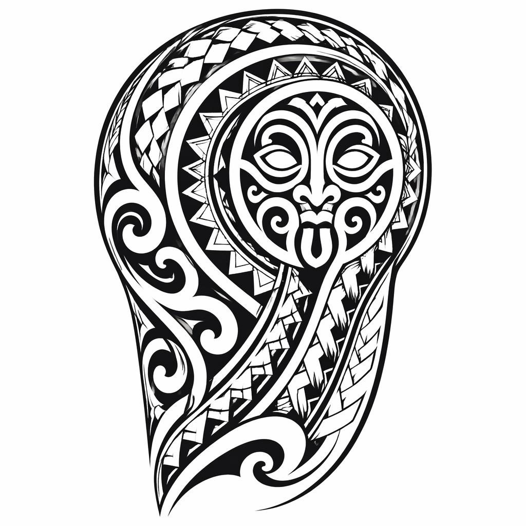 Tattoo-Design auf weißem Papier: Maori Shoulder Cap im neo-traditionellen Flash-Stil mit klaren Linien und hohem Kontrast.