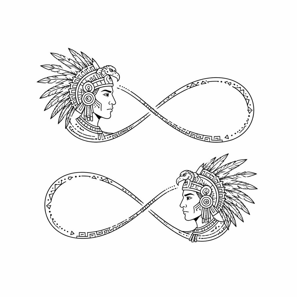 Fineline minimalist matching couple infinity tattoo design drawn on white paper, flash-sheet style with sharp black lines.