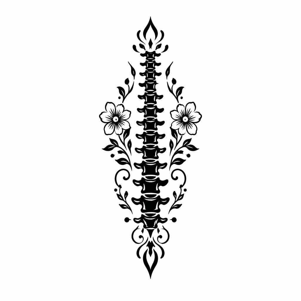 Diseño de tatuaje blackwork ornamental tipo columna sobre papel blanco, líneas negras gruesas y alto contraste.