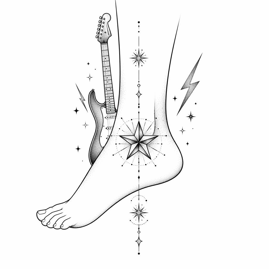Geometric dotwork star tattoo flash design on white paper, clean sharp lines, high contrast, plain white background.