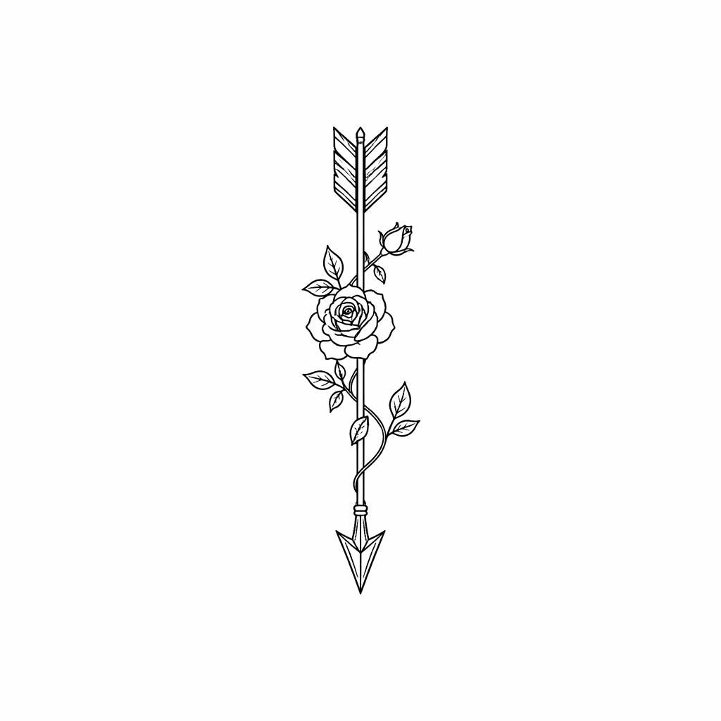 Minimalistischer Fineline-Pfeil als Tattoo-Design auf weißem Papier, klar gezeichnet im reduzierten Irezumi-Look.