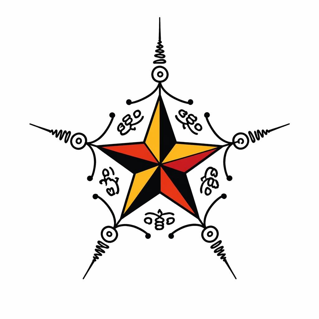 Tattoo-Design eines kleinen Sterns auf weißem Papier, im Traditional-American-Flash-Stil mit klaren Linien