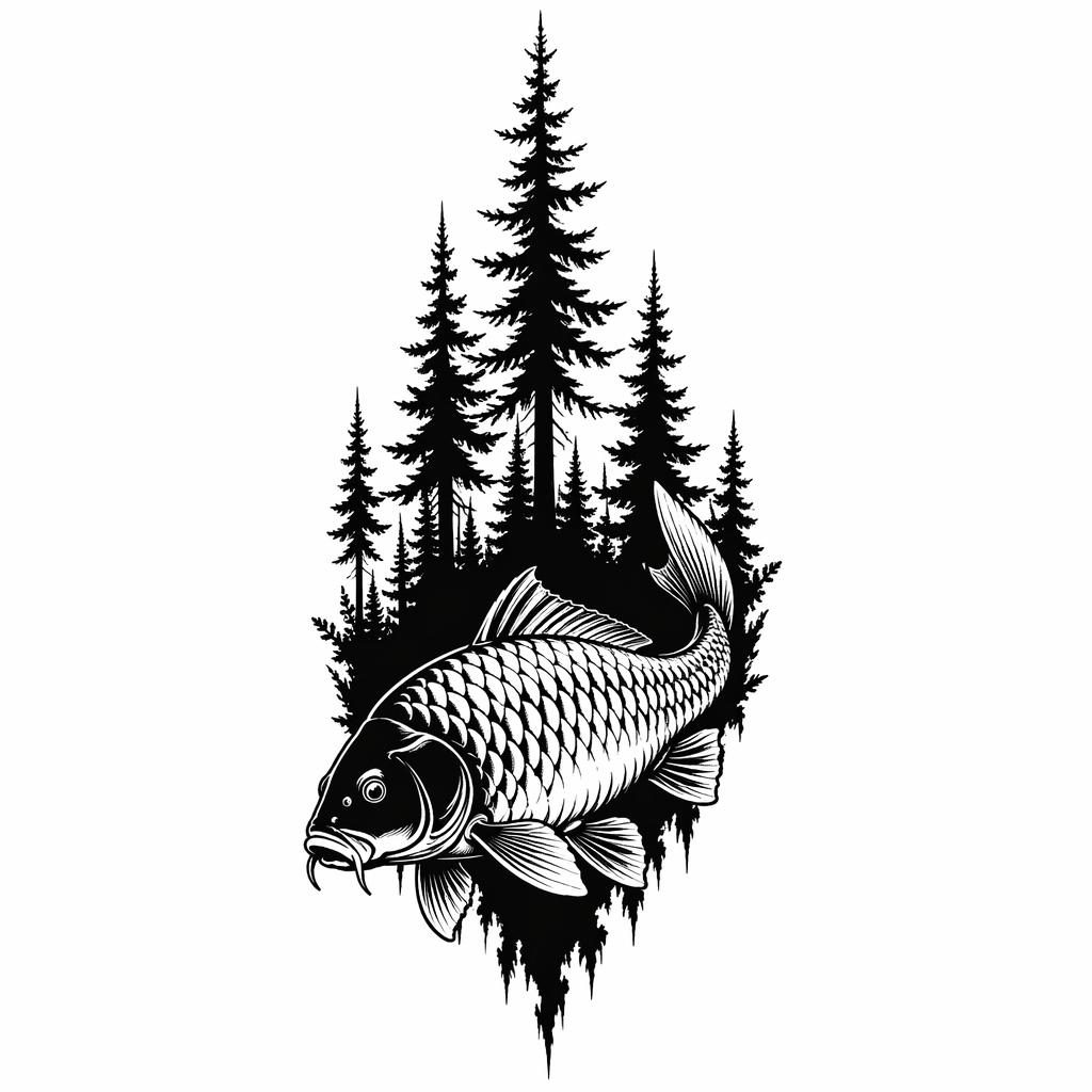 Tattoo-Design auf weißem Papier: schwarze Waldsilhouette als Blackwork-Linework, klar und kontrastreich.