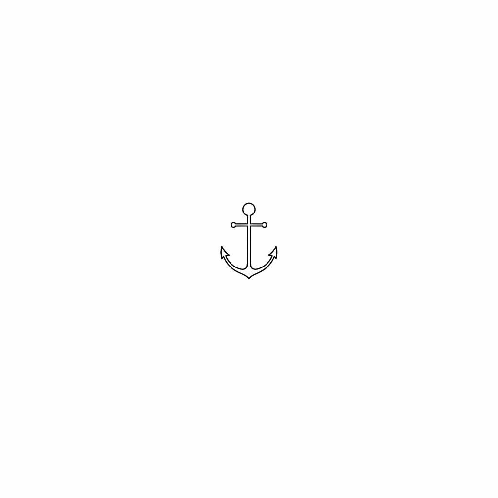 Minimalistisches Fineline-Anker-Tattoo als Tiny-Design auf weißem Papier, klare scharfe Linien, ohne Schattierung.