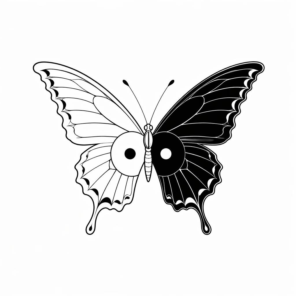 Diseño de tatuaje en papel blanco con mariposa minimalista fineline estilo irezumi, líneas nítidas y alto contraste.